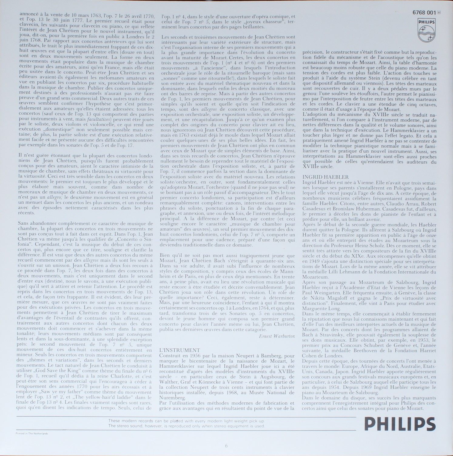 Philips 6542097 - Johann Christian Bach, Ingrid Haebler, Eduard - Image 4