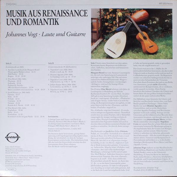 Sound-Star-Ton SST 0202 - Johannes Vogt - Musik Aus Renaissance - Image 2