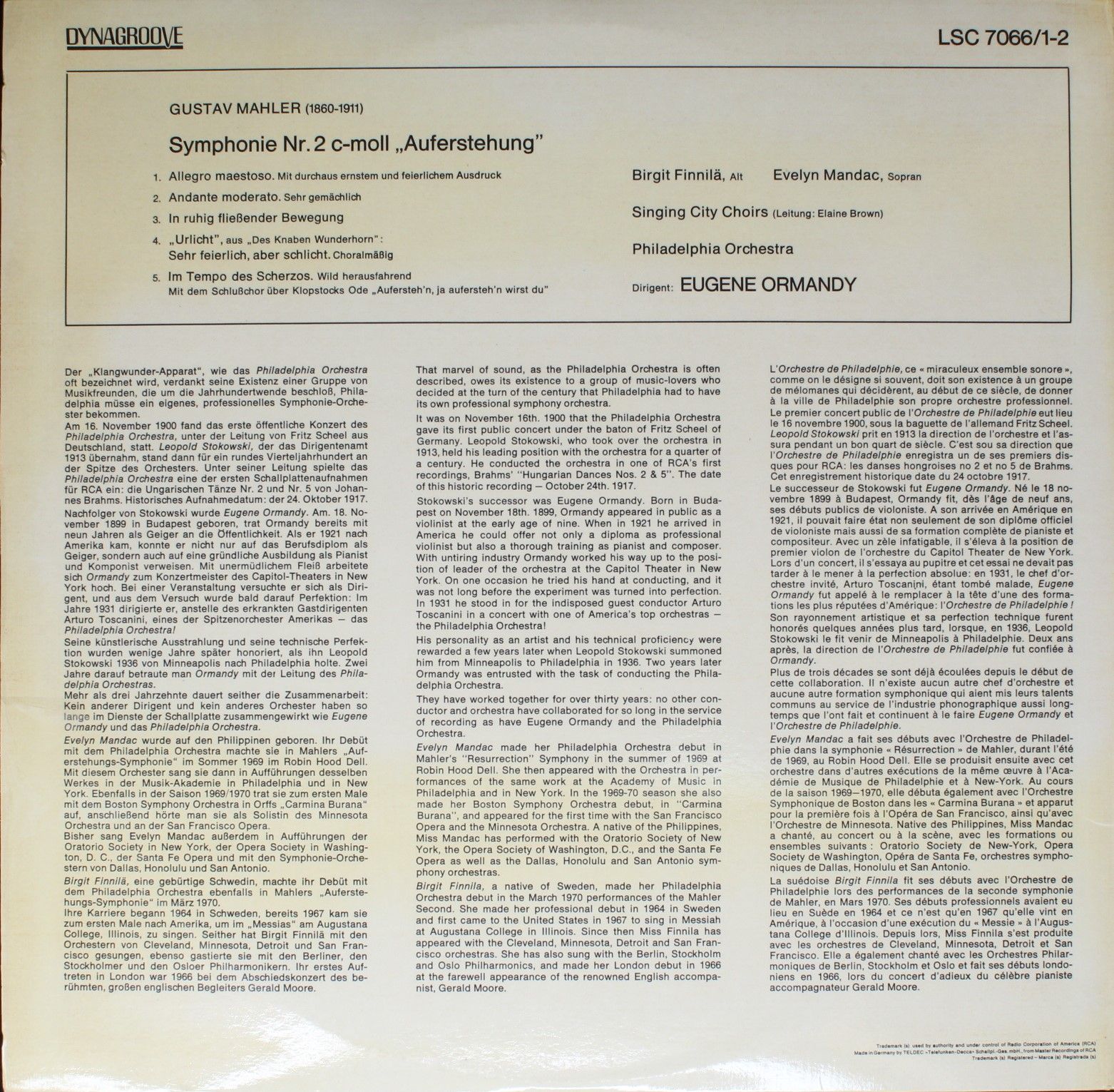 RCA LSC 7066/1-2 - Gustav Mahler, Eugene Ormandy, The Philadelph - Image 2