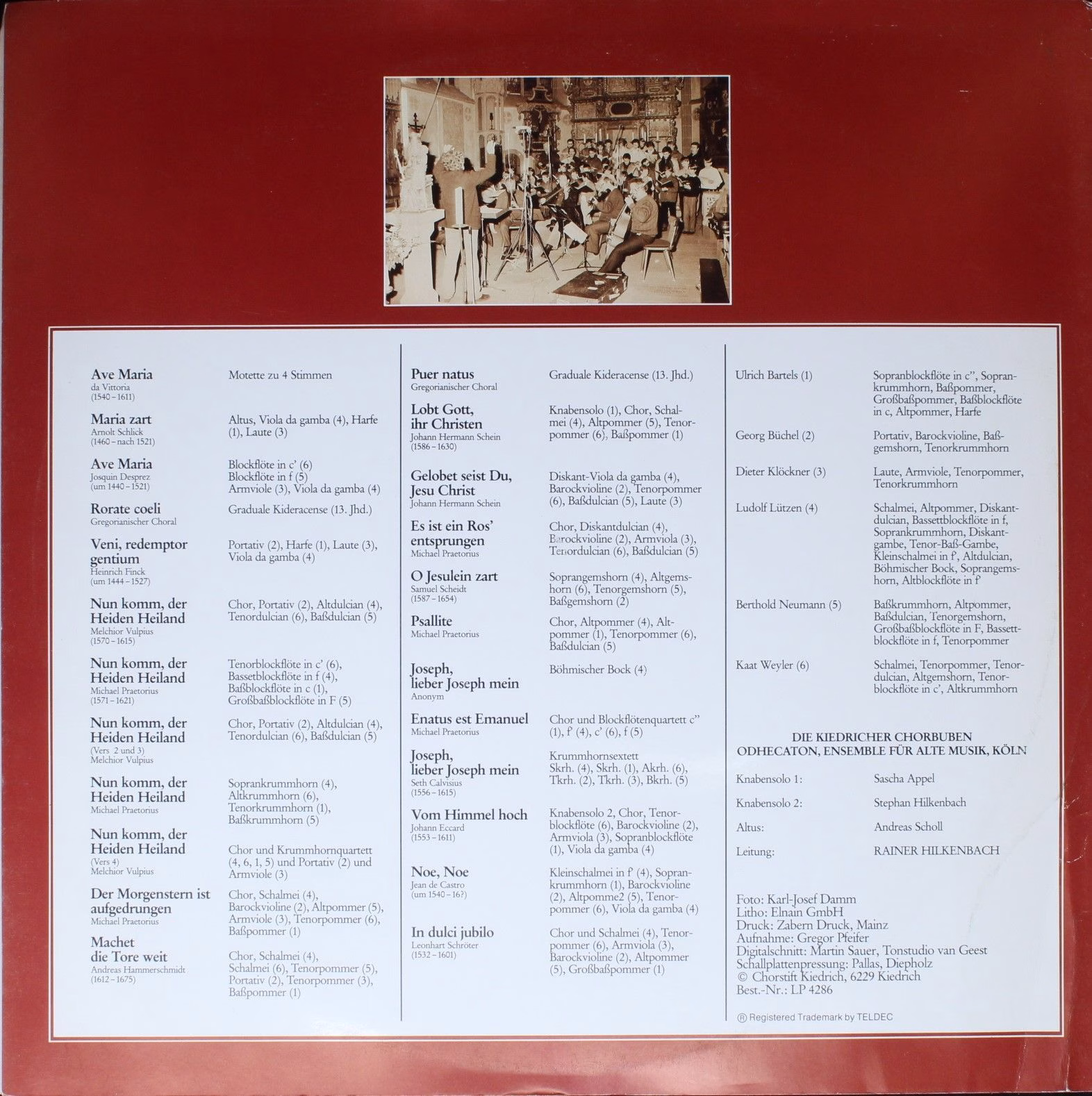 Not On Label LP 4286 - Kiedricher Chorbuben, Odhecaton, Sascha A - Image 2