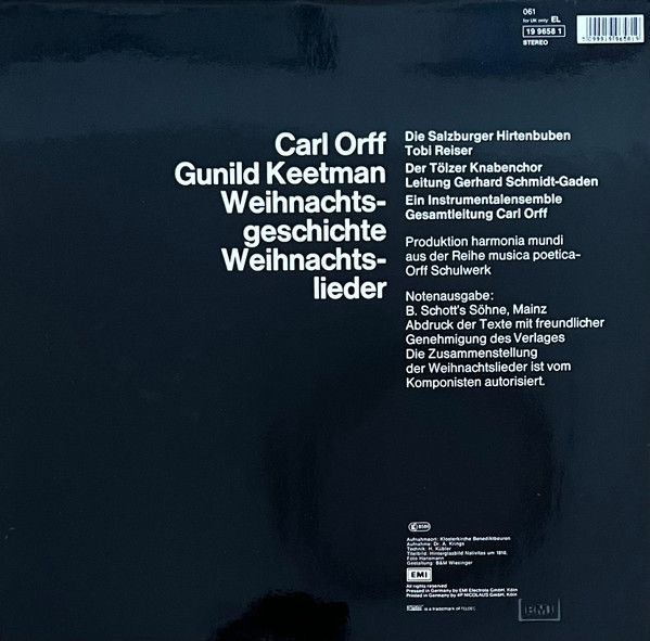 Deutsche Harmonia Mundi 19 9658 1 - Carl Orff, Gunild Keetman, S - Image 4