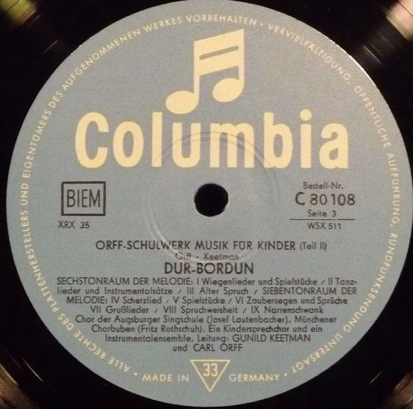 Columbia C 80 108 / 33 WSX 511 / WSX 511 - Carl Orff, Gunild Kee - Image 3