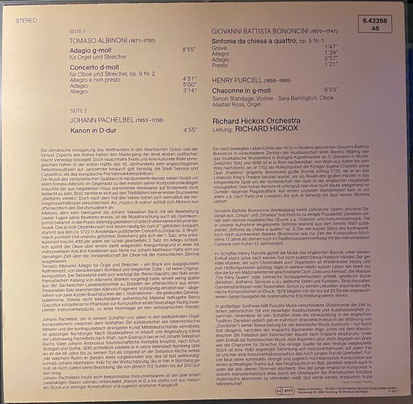 DECCA 6.42268 AS - Tomaso Albinoni, Johann Pachelbel, The Richar - Image 2