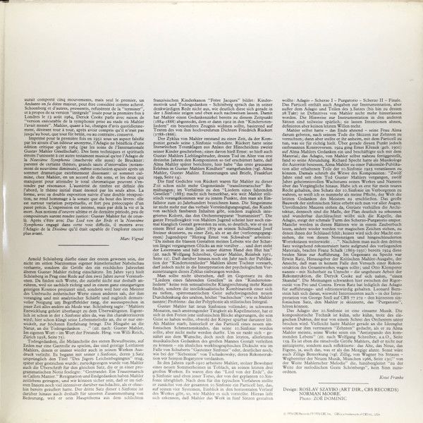 CBS Masterworks 76475 - Gustav Mahler, Leonard Bernstein, Janet - Image 3