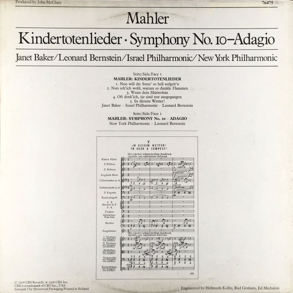 CBS Masterworks 76475 - Gustav Mahler, Leonard Bernstein, Janet - Image 4