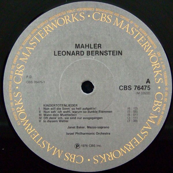 CBS Masterworks 76475 - Gustav Mahler, Leonard Bernstein, Janet - Image 5