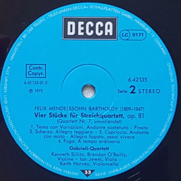 DECCA 6.42135 - The Gabrieli String Quartet, Felix Mendelssohn-B - Image 3