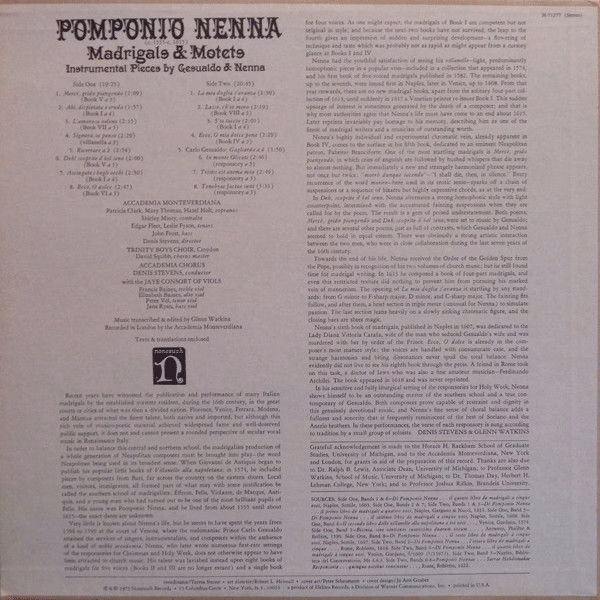 Nonesuch Records H-71277 - Pomponio Nenna, Carlo Gesualdo, Accad - Image 2