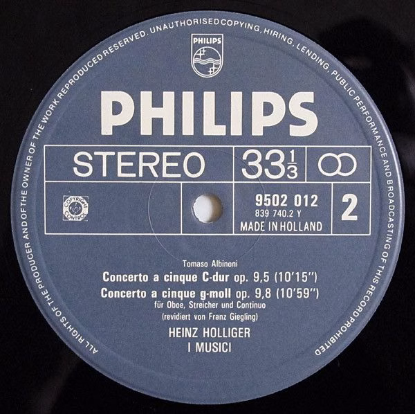Philips 9502 012 - Tomaso Albinoni, I Musici, Heinz Holliger - 4 - Image 4
