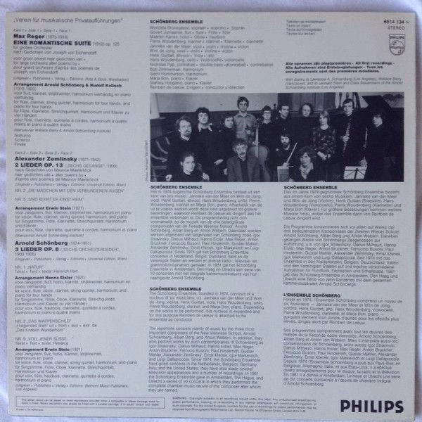 Philips 6514 134 - Arnold Schoenberg, Max Reger, Alexander Von Z - Image 2