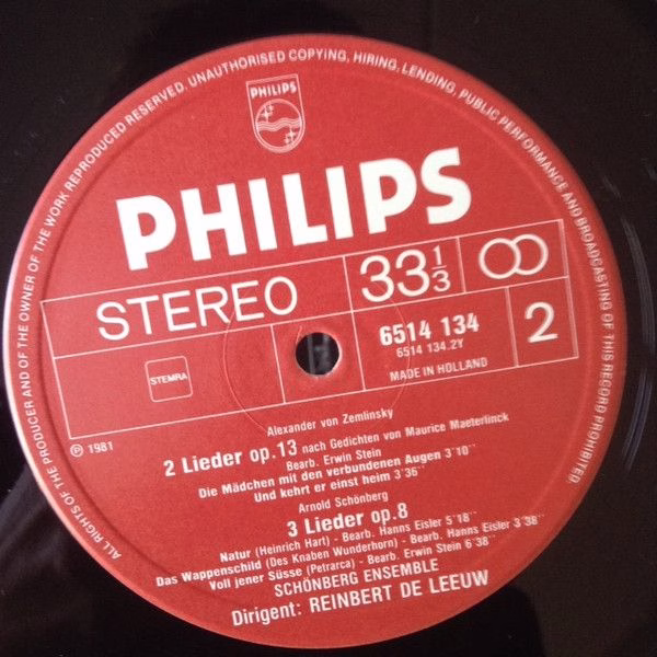 Philips 6514 134 - Arnold Schoenberg, Max Reger, Alexander Von Z - Image 4