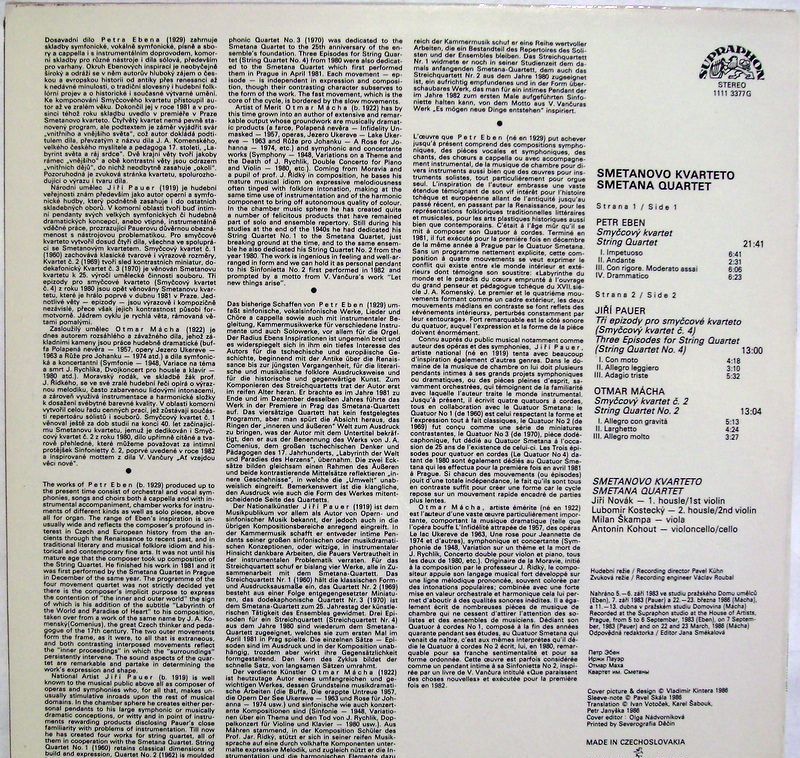 Supraphon 1111 3377 - Petr Eben, Smetana Quartet, Otmar Mácha, J - Image 3