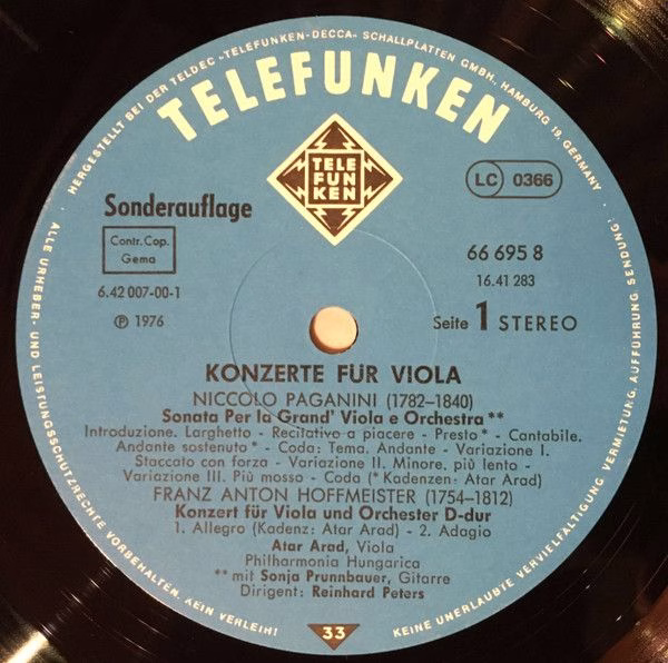 Telefunken 66 695 8 - Niccolò Paganini, Carl Stamitz, Franz Anto - Image 3