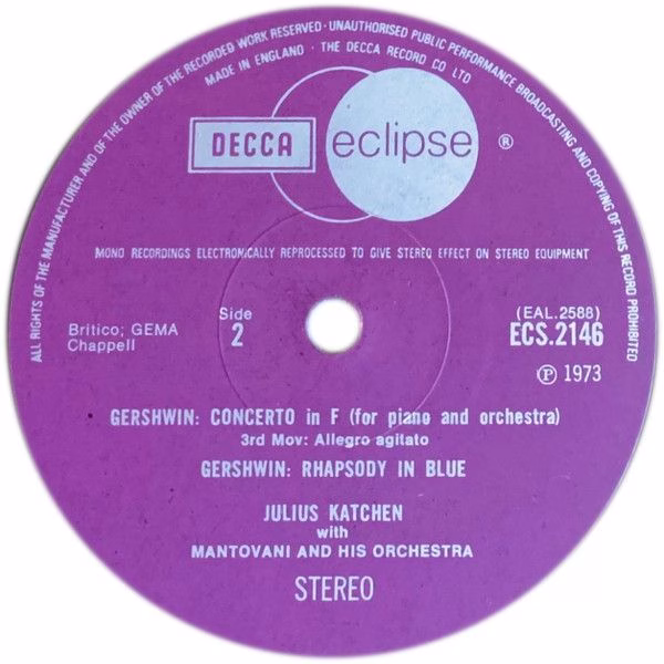 DECCA ECS 2146 - Mantovani And His Orchestra, Julius Katchen - G - Image 4