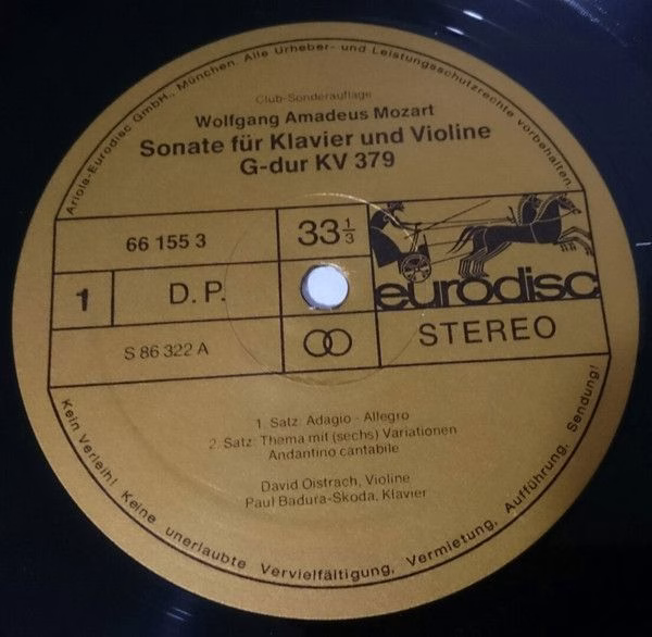 Eurodisc 66 155 3 - Wolfgang Amadeus Mozart, David Oistrach, Pau - Image 3