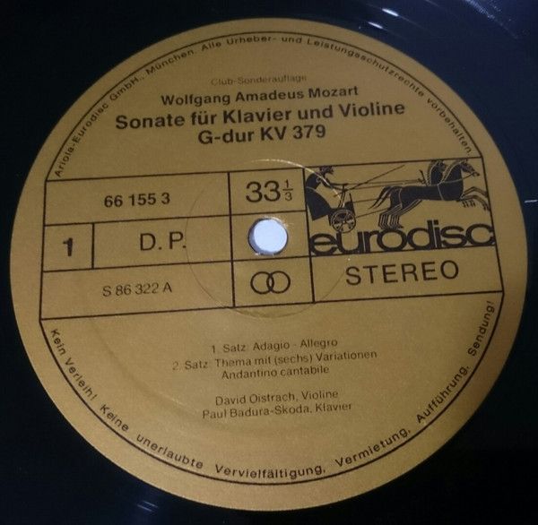 Eurodisc 66 155 3 - Wolfgang Amadeus Mozart, David Oistrach, Pau - Image 3