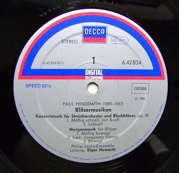DECCA 6.42834 AZ - Paul Hindemith, Philip Jones Brass Ensemble, - Image 3