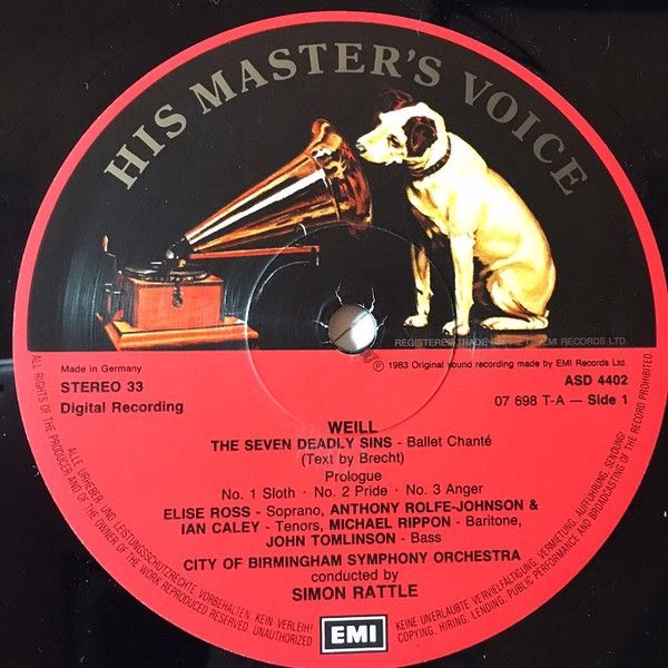 His Master's Voice ASD 4402 - Kurt Weill, Elise Ross, Sir Simon - Image 3