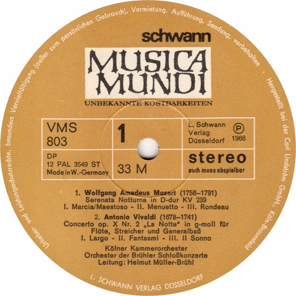 Schwann Musica Mundi VMS 803 - Wolfgang Amadeus Mozart, Antonio - Image 3