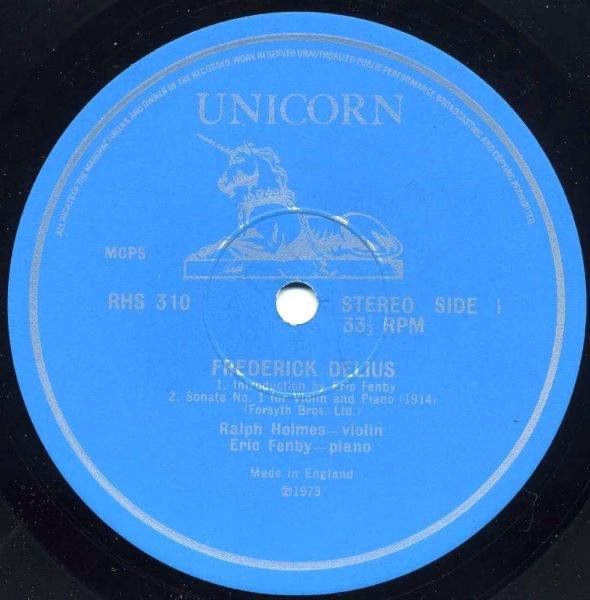 Unicorn Records (3) RHS 310 - Frederick Delius, Ralph Holmes, Er - Image 3