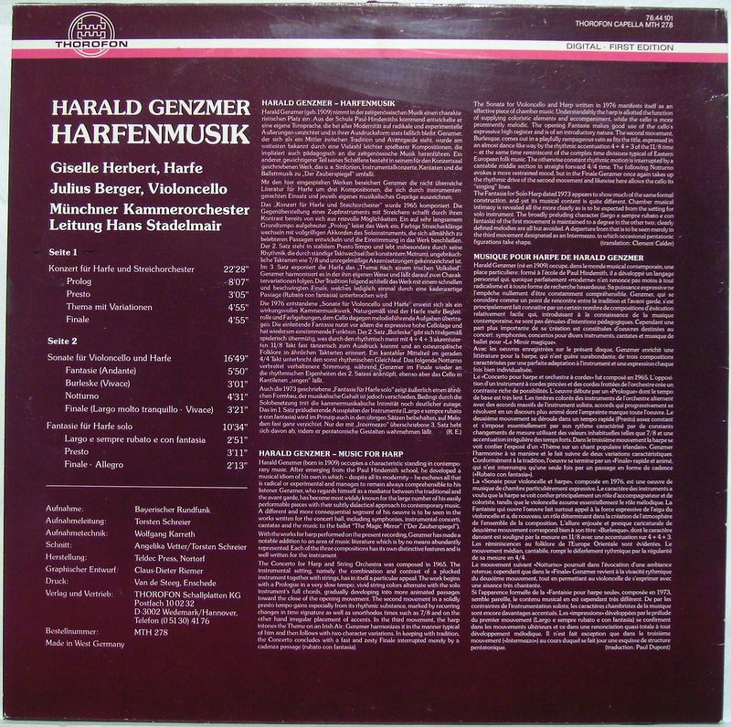 Capella (4) MTH 278 - Harald Genzmer - Harfenmusik - Image 2