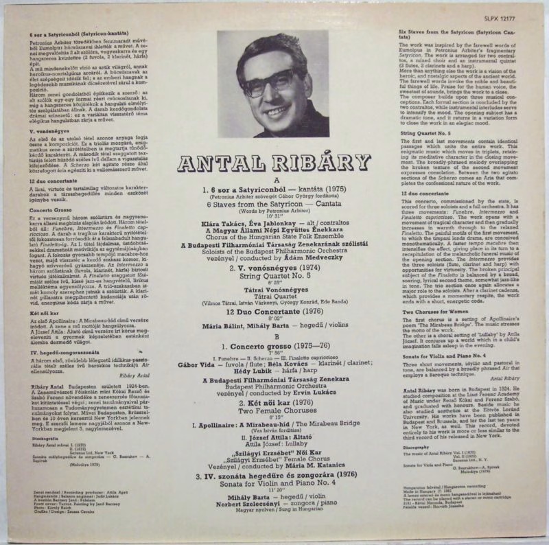 Hungaroton SLPX 12177 - Antal Ribáry - Satyricon-Cantata / Conce - Image 2