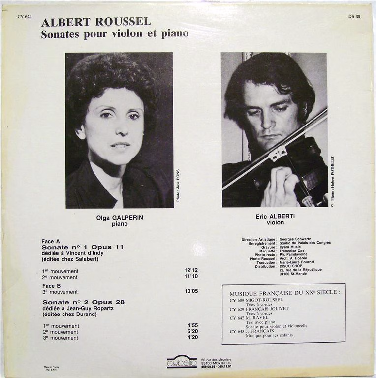Cybelia CY 644 - Albert Roussel - Sonates Pour Violon Et Piano - Image 2