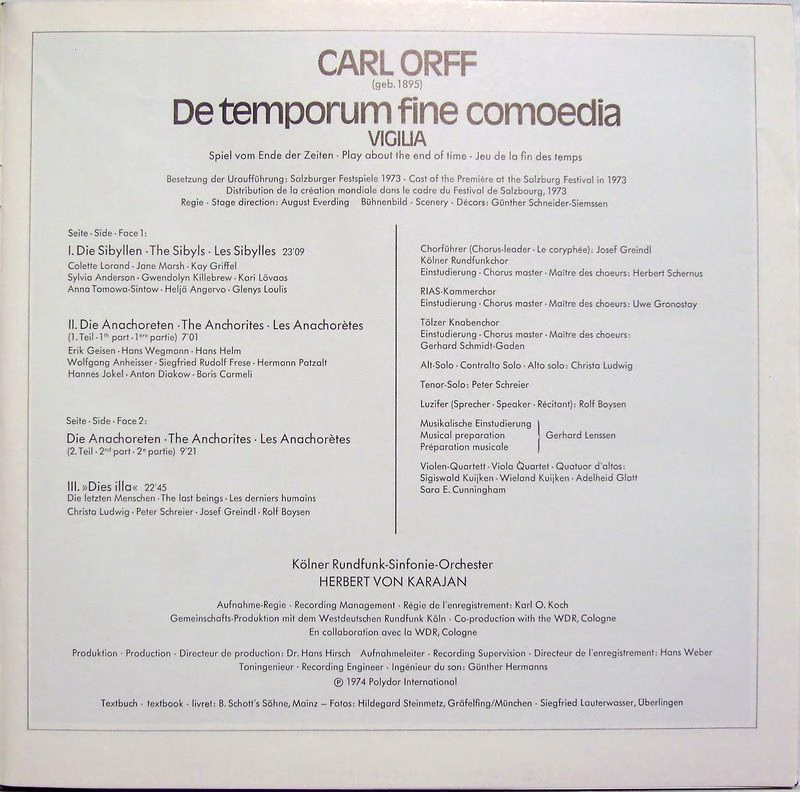 Deutsche Grammophon 2530 432 - Carl Orff, Herbert von Karajan - - Image 2