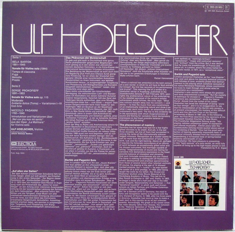 EMI Electrola 1C 063-28 980 - Ulf Hoelscher, Béla Bartók, Sergei - Image 2
