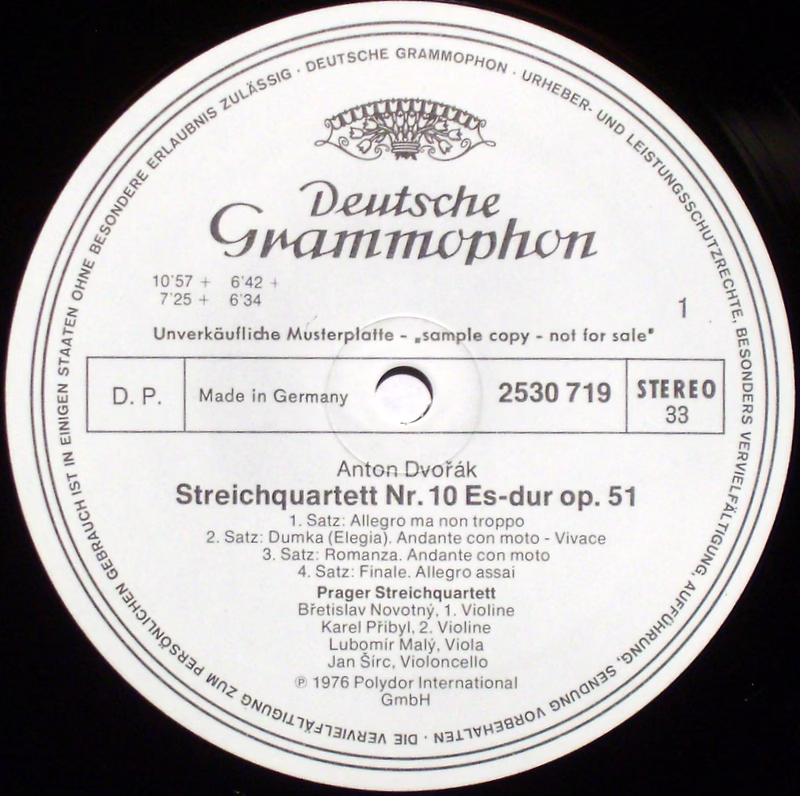 Deutsche Grammophon 2530 719 - Antonín Dvořák, Prague String Qua