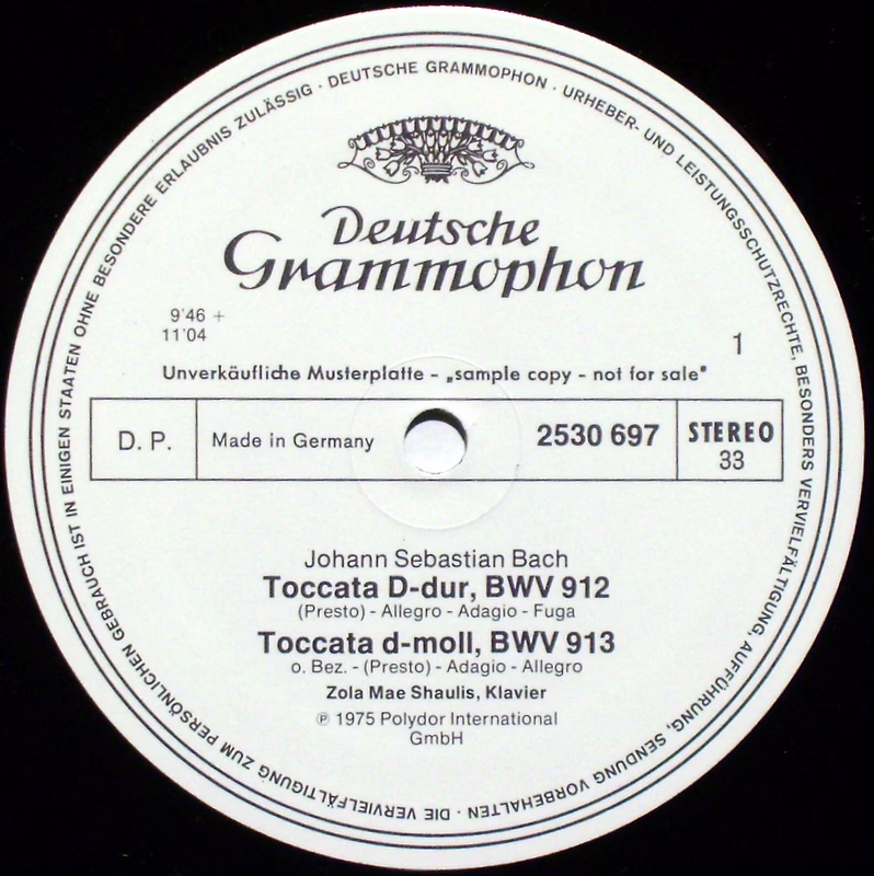 Deutsche Grammophon 2530 697 - Johann Sebastian Bach, Zola Mae S