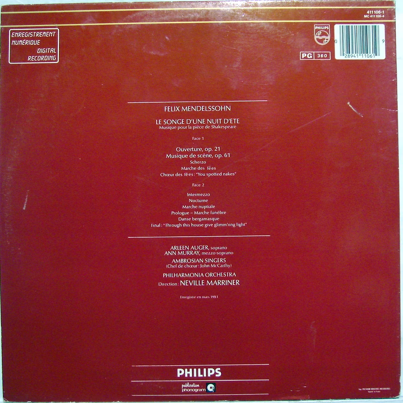 Philips 411 106-1 - Felix Mendelssohn-Bartholdy, Arleen Auger, A - Image 2