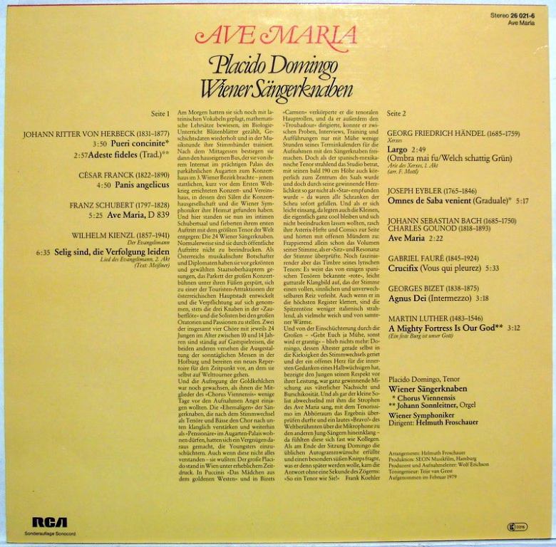RCA Red Seal 26 021-6 - Placido Domingo, Die Wiener Sängerknaben - Image 2