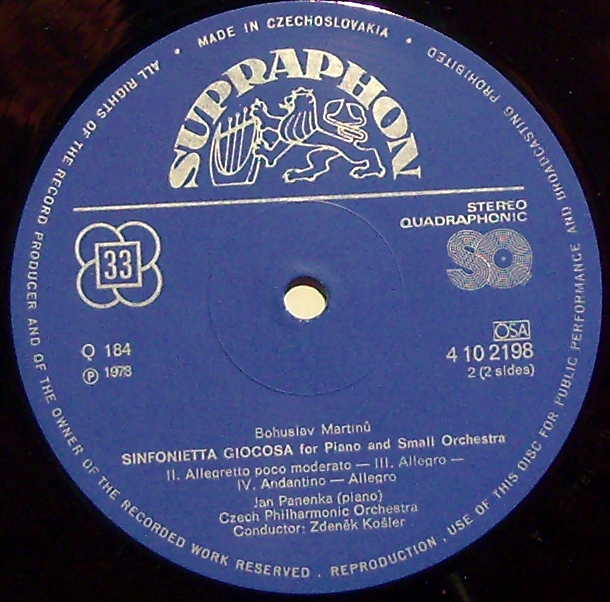 Supraphon 1410 2198 - Bohuslav Martinů, Josef Suk, Josef Chuchro - Image 3