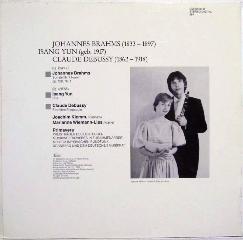 Deutsche Harmonia Mundi DMR 2030 D - Johannes Brahms, Isang Yun, - Image 2