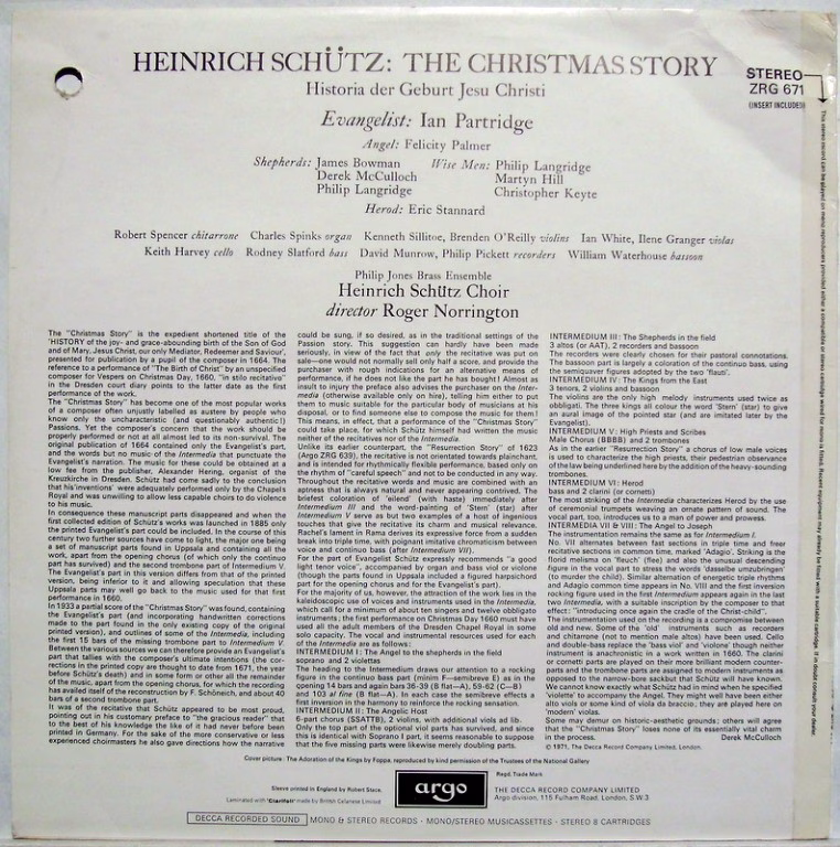 Argo ZRG 671 - Heinrich Schütz, Ian Partridge, The Schütz Choir - Image 2