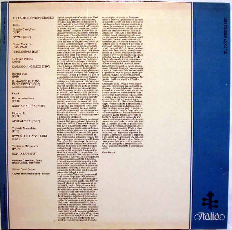 Italia ITL 70007 - Severino Gazzelloni, Bruno Canino - Il Flauto - Image 2
