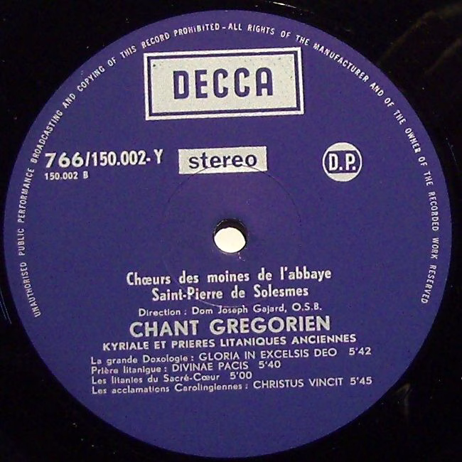 DECCA 766 / 150.002 - Chœur Des Moines De L'Abbaye Saint-Pierre - Image 3