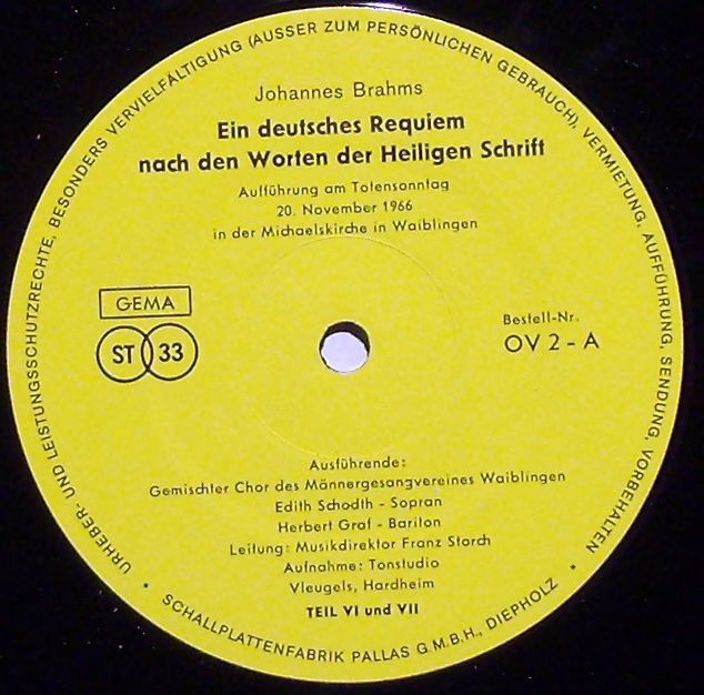 Tonstudio Vleugels OV 1 - A - Johannes Brahms - Ein Deutsches Re - Image 3