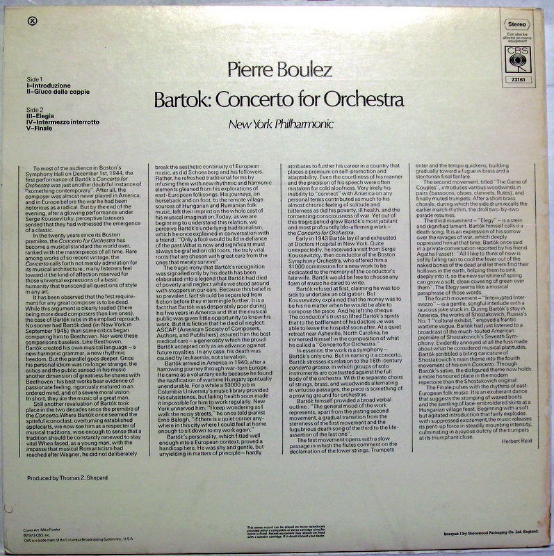 CBS 73161 - Pierre Boulez, Béla Bartók, New York Philharmonic - - Image 2