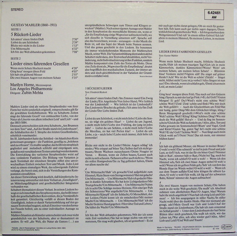DECCA 6.42461 AW - Marilyn Horne, Gustav Mahler, Zubin Mehta - M - Image 2