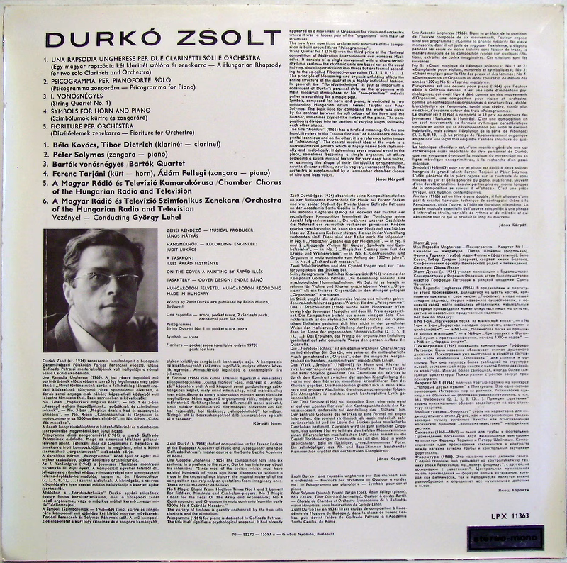 Hungaroton LPX 11363 - Durkó Zsolt - Una Rapsodia Ungherese • Ps - Image 2