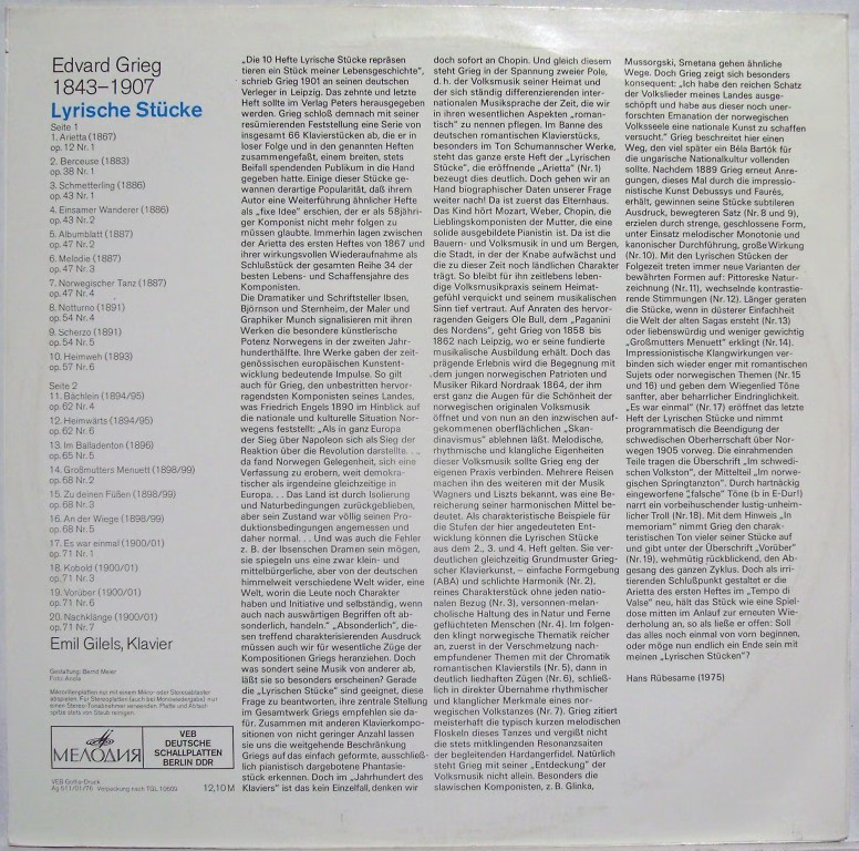 Melodia Eterna 8 26 801 - Edvard Grieg, Emil Gilels - Lyrische S - Image 2