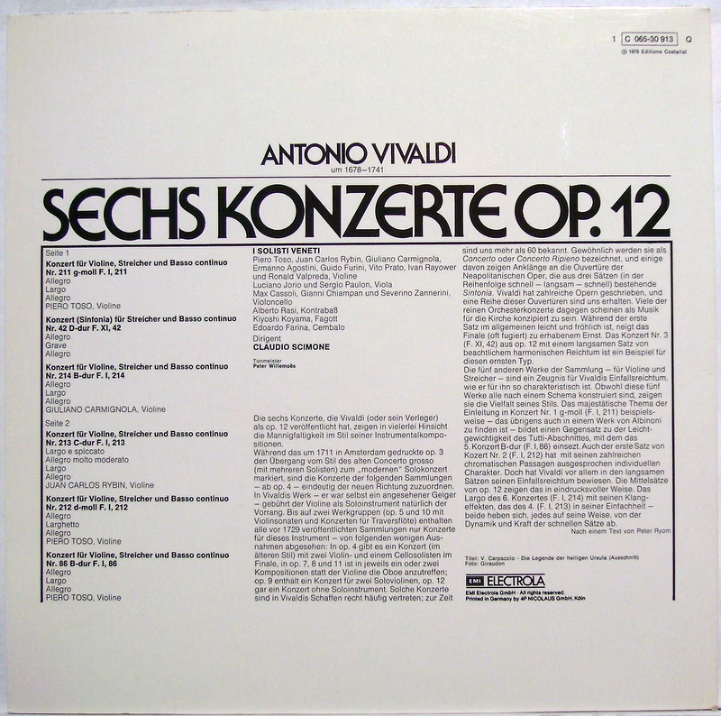 EMI 1C065-30 913 - Antonio Vivaldi, I Solisti Veneti, Claudio Sc - Image 2