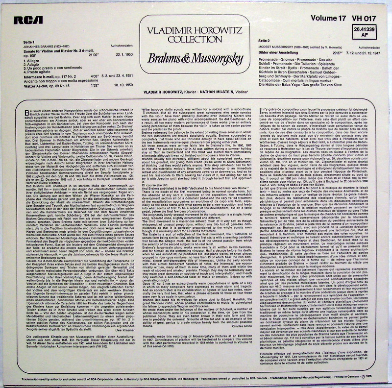 RCA Victrola 26.41339 AF - Vladimir Horowitz - Brahms & Mussorgs - Image 3