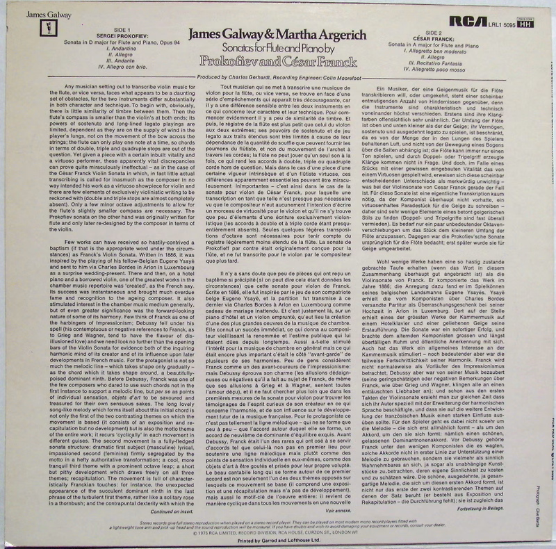 RCA Red Seal LRL1 5095 - James Galway, Martha Argerich, Sergei P - Image 2