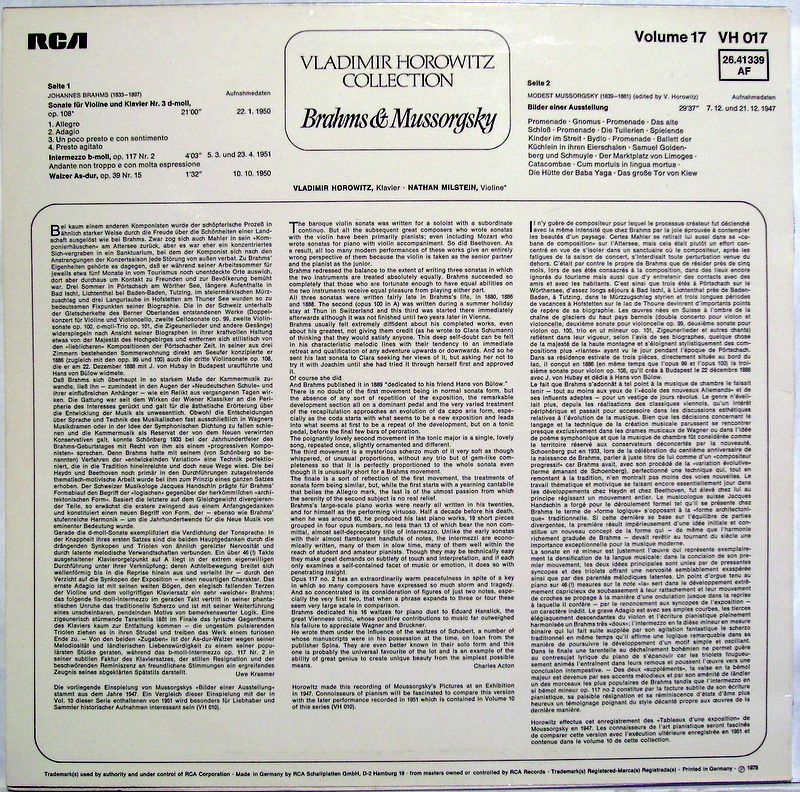 RCA Victrola 26.41339 AF - Vladimir Horowitz - Brahms & Mussorgs - Image 2