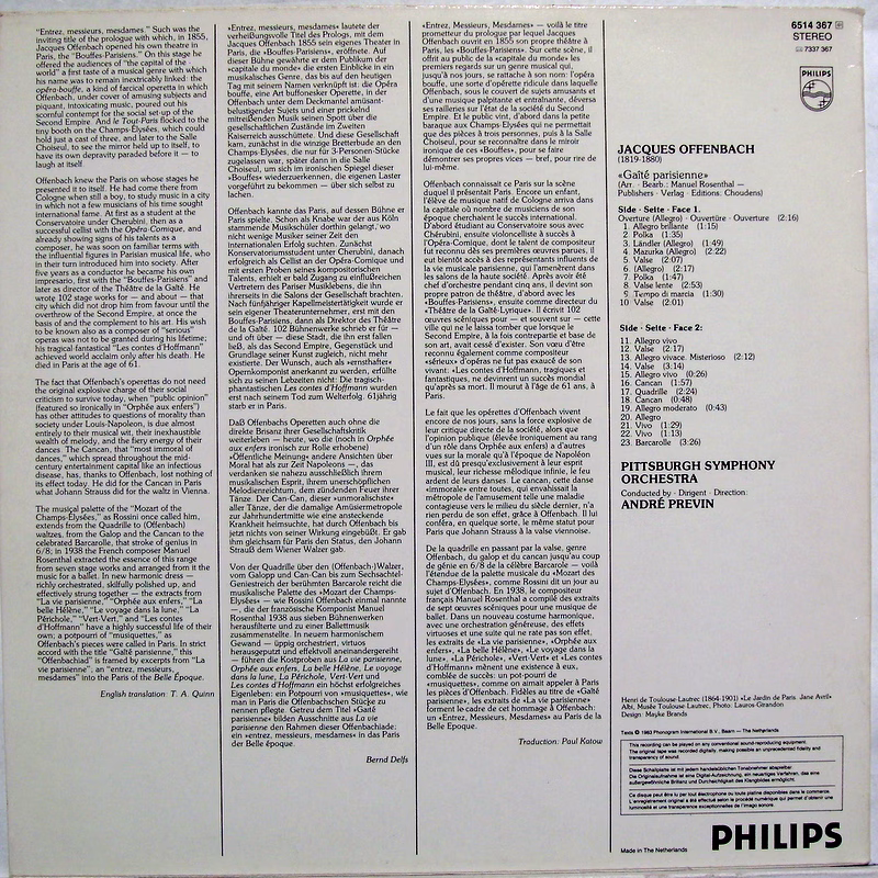Philips 6514 367 - Jacques Offenbach, André Previn, Pittsburgh S - Image 2
