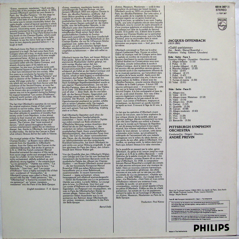 Philips 6514 367 - Jacques Offenbach, André Previn, Pittsburgh S - Image 2