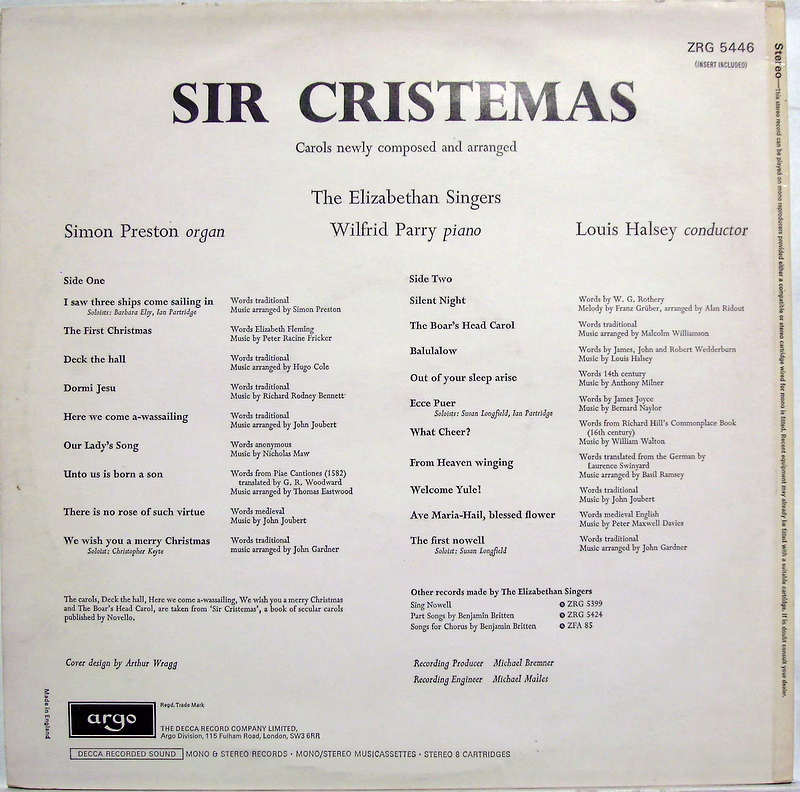 Argo ZRG 5446 - The Elizabethan Singers - Sir Cristemas - Image 2
